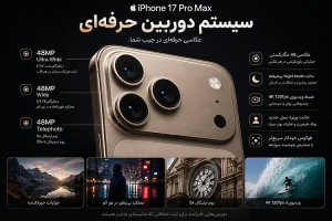 گوشی موبایل اپل iPhone 17 Pro Max ZA/A ظرفیت 1 ترابایت رم 12 گیگابایت تک سیمکارت فیزیکی - Not Active - رجستری شرکتی 18 ماه گارانتی 2 سیستم دوربین حرفهای