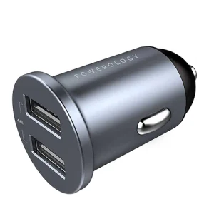 شارژر فندکی 24 وات پاورولوژی Powerology Dual USB-A Port Mini Car Charger PCCSR001-GY