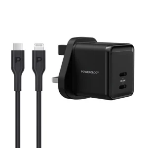 شارژر دیواری 35 وات پاورولوژی Powerology Super Compact Gan Charger PWCUQC012