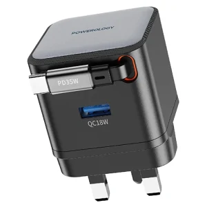 شارژر دیواری 35 وات پاورولوژی Powerology Retractable 35W GaN Charger PWCUQC032