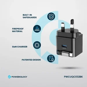 2 شارژر دیواری 35 وات پاورولوژی Powerology Retractable 35W GaN Charger PWCUQC032