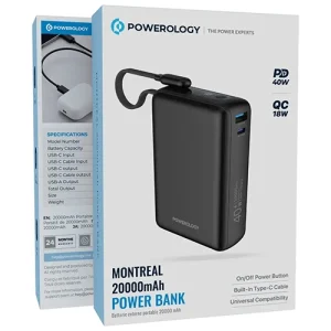 پاوربانک پاورولوژی مدل Montreal PPBAM22 ظرفیت 20000 میلی آمپر ساعت