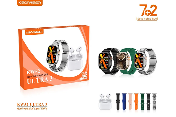 ساعت-هوشمند-KEQIWEAR-KW52-Ultra-3 ساعت هوشمند KEQIWEAR مدل KW52 Ultra 3 به همراه هندزفری بلوتوثی